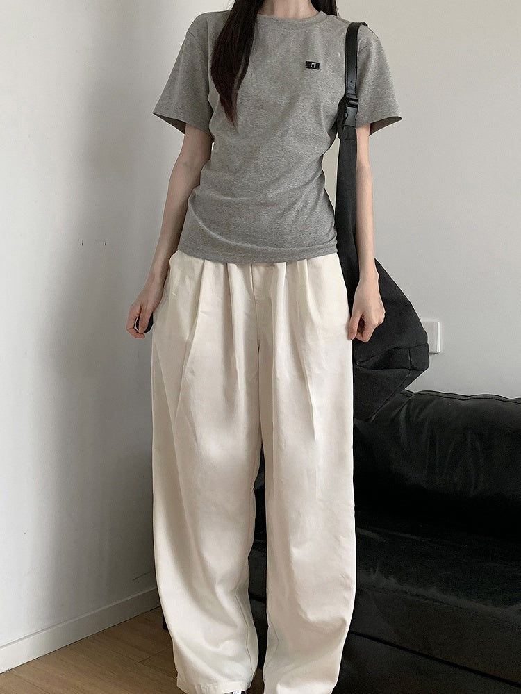 グレー/ホワイト ラウンドネック Tシャツ