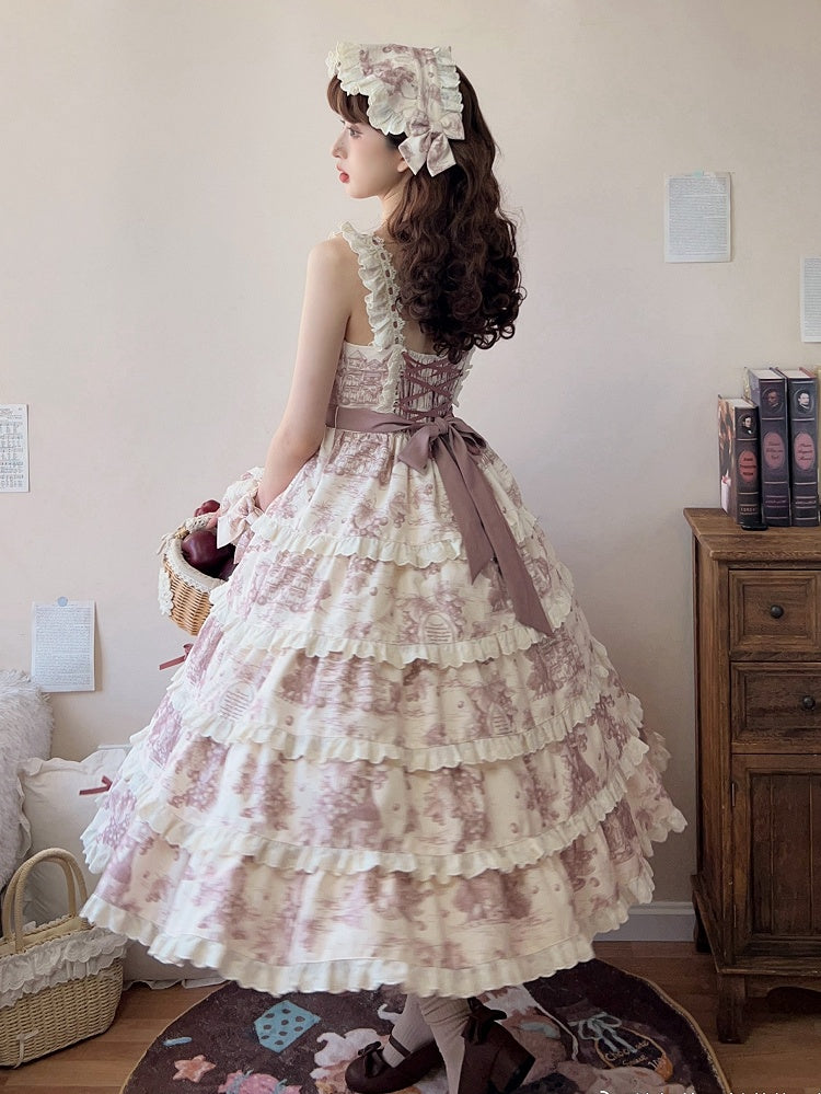 Print Length Dress Dusty Grapes Hem Detachable Purple Changeable Lolita