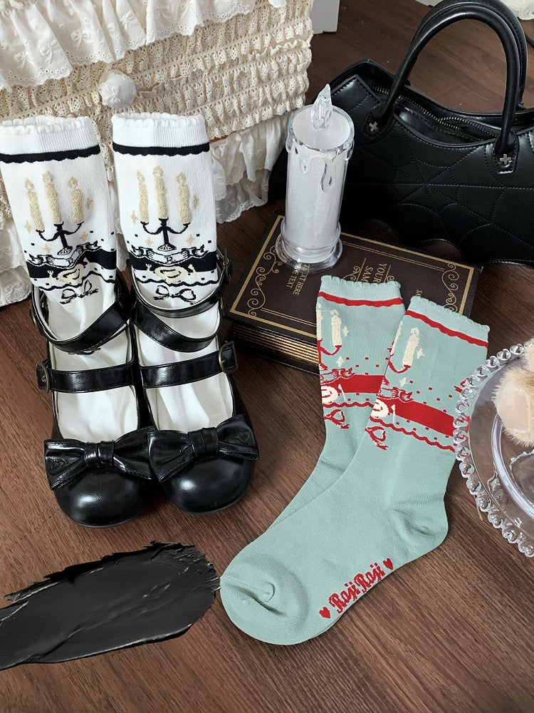 Calf Bow Socks Pattern And Green/White Candlestick