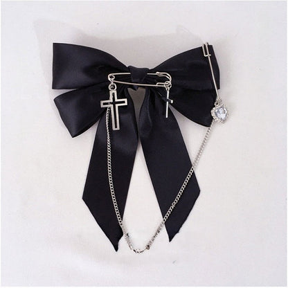 Heart Rhinestone Cross Black Hairclip with Pendant Gothic Bowknot