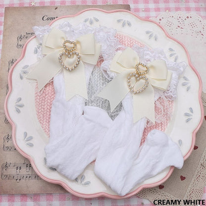 Socks Lace Options Heart Calf Bowknot Jirai Cuff Kei Color 4 Pearl