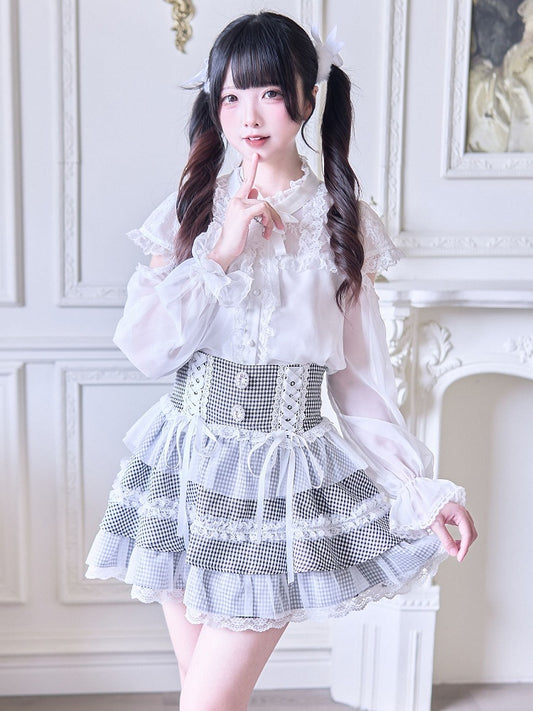 Layers Kei Skirt: Tiered Houndstooth Jirai