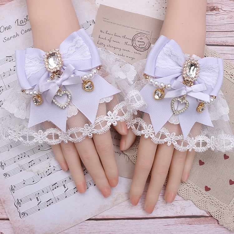 10 Jirai Rhinestone Color Cuffs Wrist Lace Kei Bowknot Options Pearl