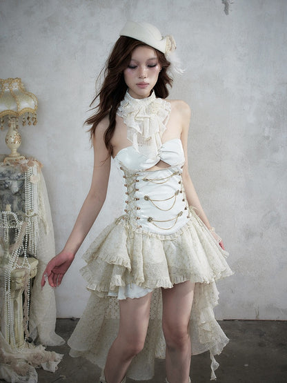 Victorian Punk Off-White Faux Two-Piece Asymmetric Tube Dress - NO ROMANCE
