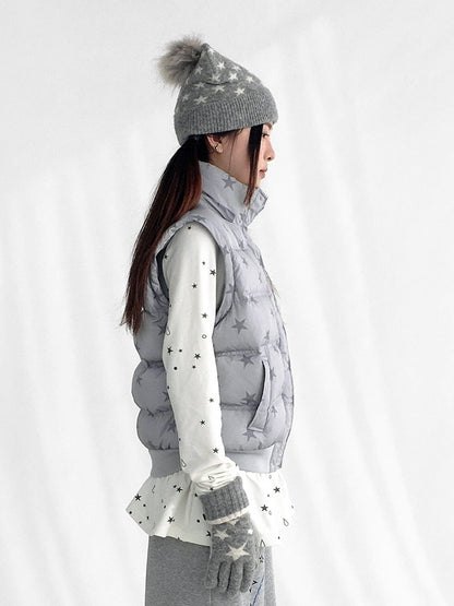 Trim Detachable Sleeves Wear Jacket Removable with Gray Plush Pattern Star Down Hood Multi-way