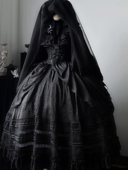 Lolita Spitze Floral Bestickte Trim Schwarz/Grau/Braun Schleier mit