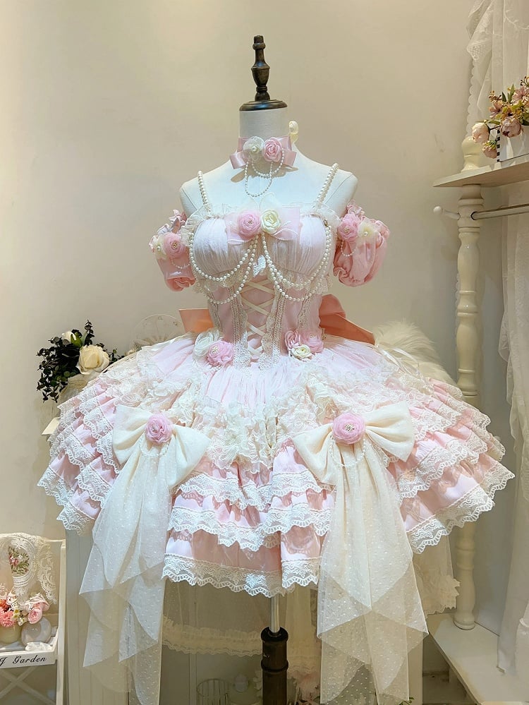 Fairy Hem Flower Hanayome Skirt Dress Jumper Princess Tiered Pink Lolita