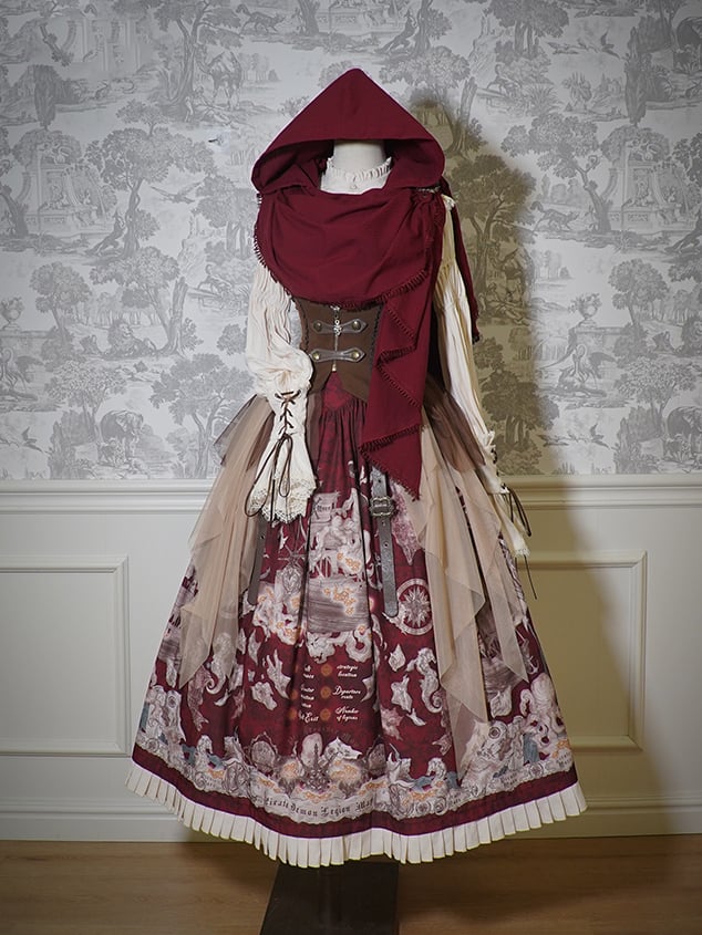 Red Wasteland Hooded Punk Shawl