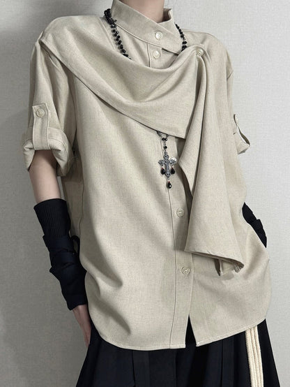 Straps Buckle with and Corset Khaki Belt Black Shirt Tab Sleeve Short-sleeve