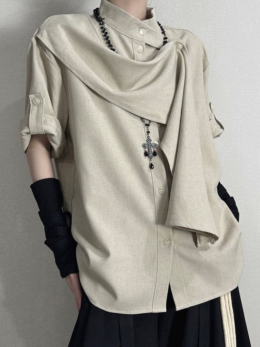 Straps Buckle with and Corset Khaki Belt Black Shirt Tab Sleeve Short-sleeve