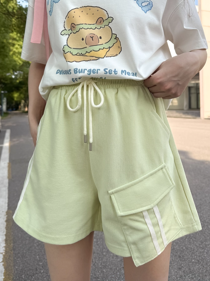 ショートパンツ グリーン ドローストリングウエスト カジュアル スポーツ