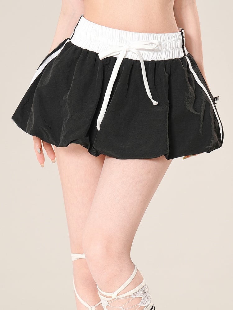 Bubble Skirt Black Drawstring Waist Mini