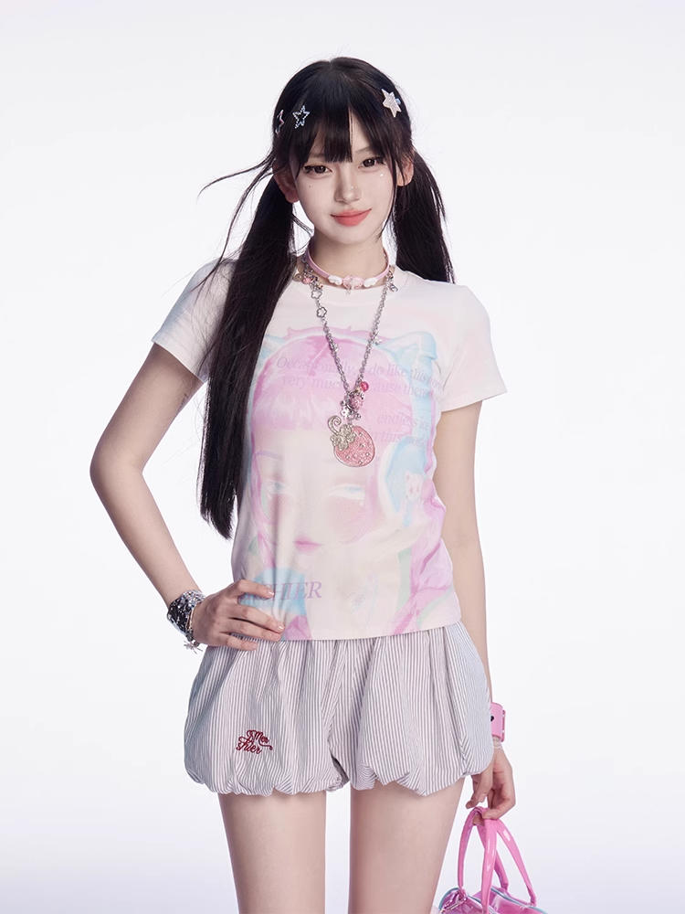 刺繍ミニバブルスカートパターンホワイトストライプ文字