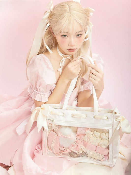 Bag White Balletcore Accents Bow Tote Ita