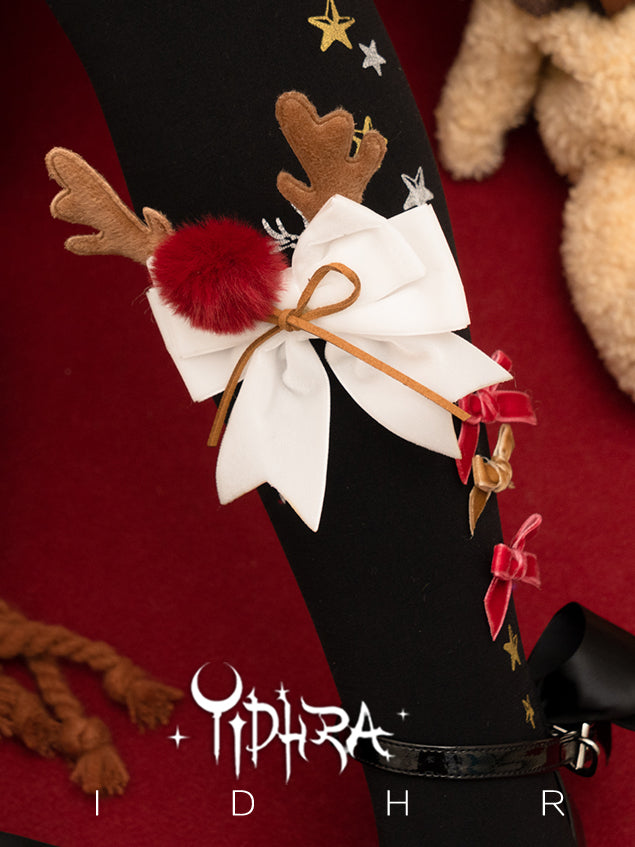 Lolita-Strumpfhose mit Schneeflocken- und Rentier-Print und Weihnachtsstimmung