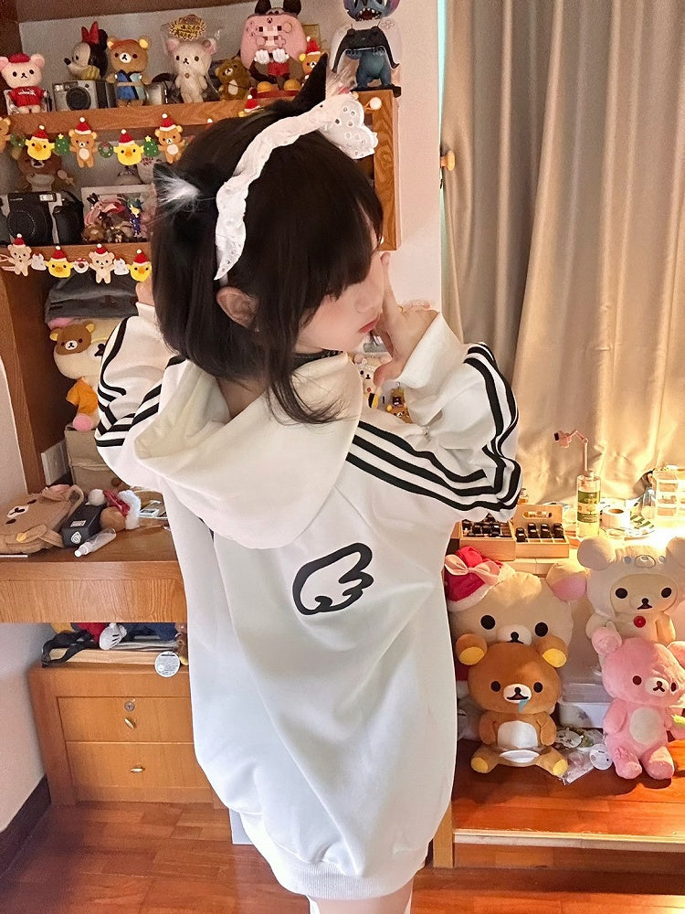 Design with Stripe White Angel Wing Hoodie Print Back