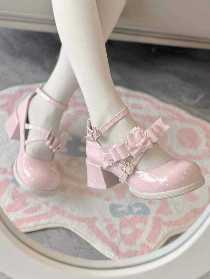 Mid-heel Themed in Pink with PU Bow Theme Rabbit Design Lolita Clasp Detachable Ear Shoes Sweet