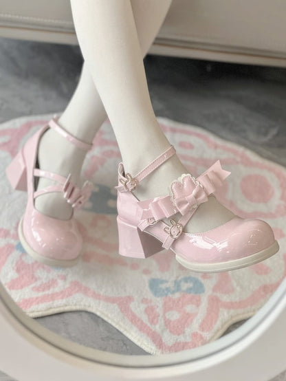 Mid-heel Themed in Pink with PU Bow Theme Rabbit Design Lolita Clasp Detachable Ear Shoes Sweet