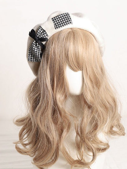 4 Color Options Lolita Houndstooth Bowknot Beret