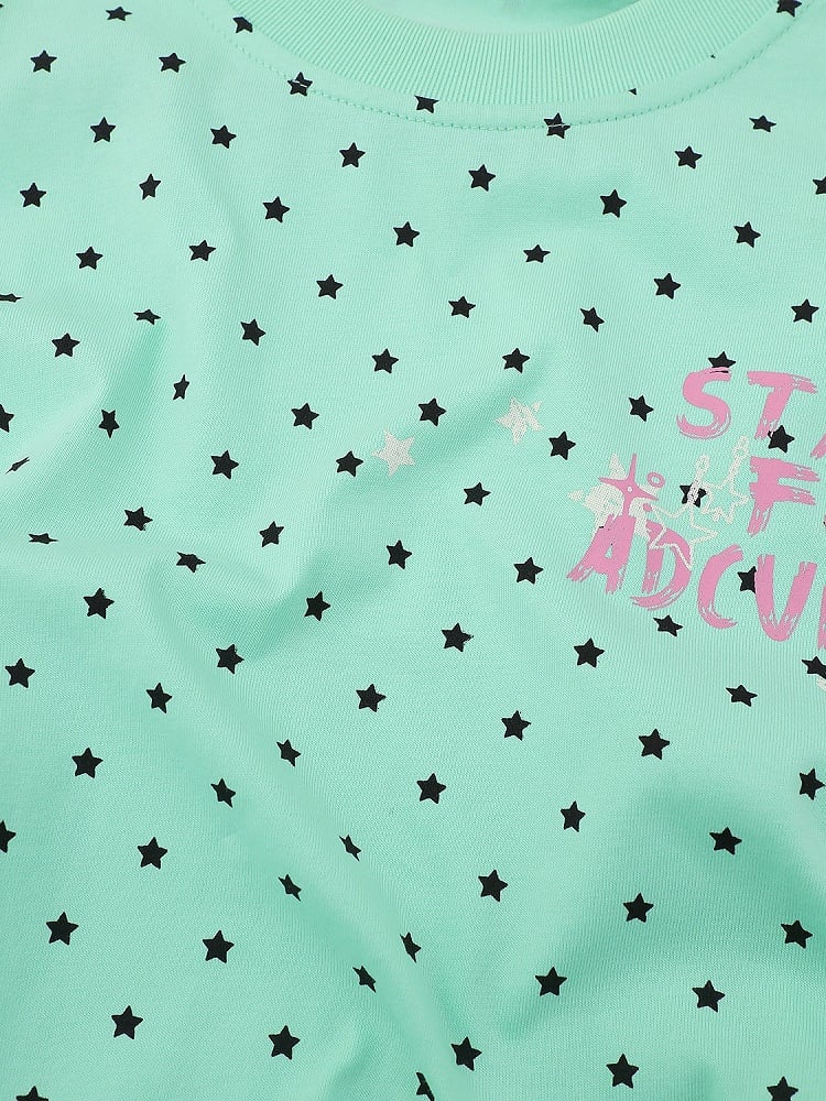 Green Star Print T-Shirt with Hairclip - Languid Park