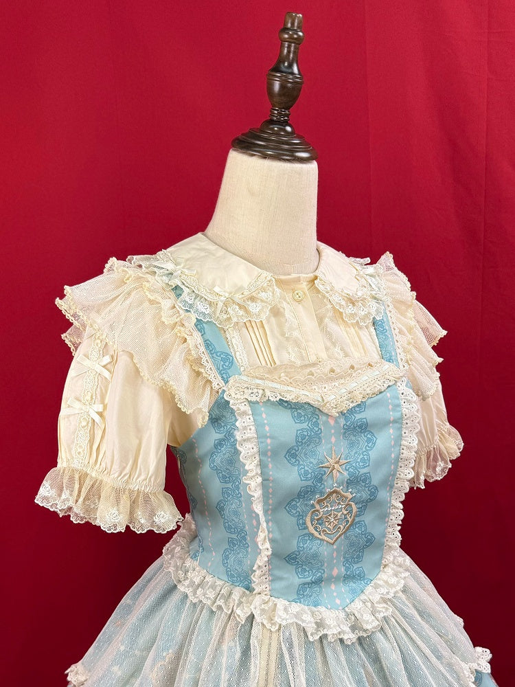 パンスリーブのスイートブラウスコットンカラーアプリコットショートピーターロリータ