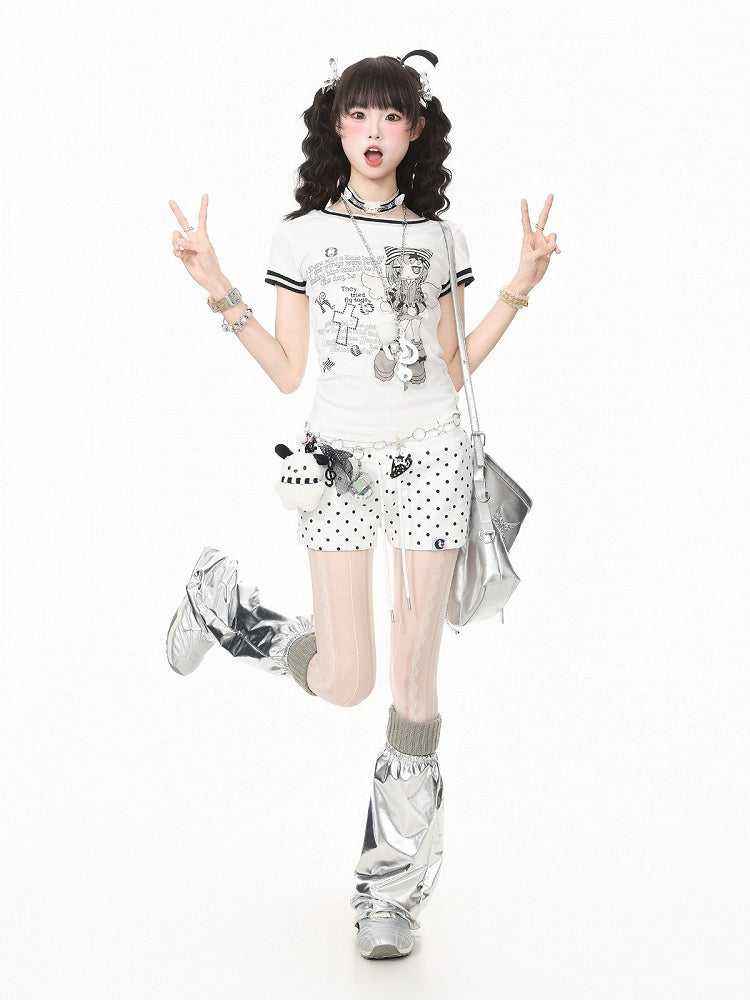 White Polka Dot Drawstring Shorts - Languid Park