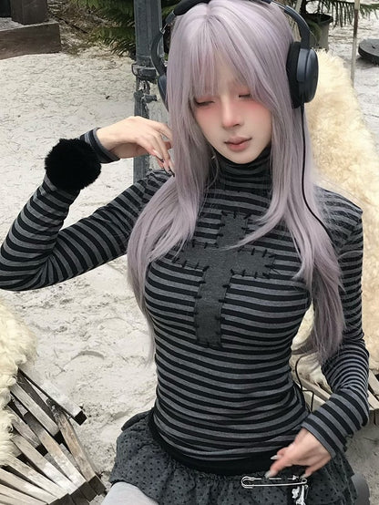 with Detachable Top Accents Pompon Neck Striped High