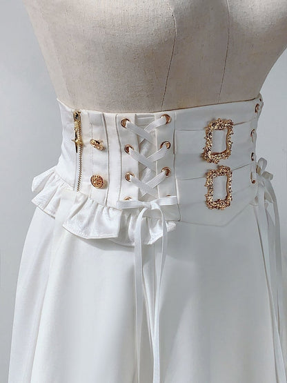 White High Waist Gothic Lolita Cascading Ruffle High-low Skirt