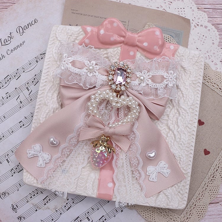 Large 4 Strawberry Options Color Bowknot Kei Charm Hairclip Heart Jirai