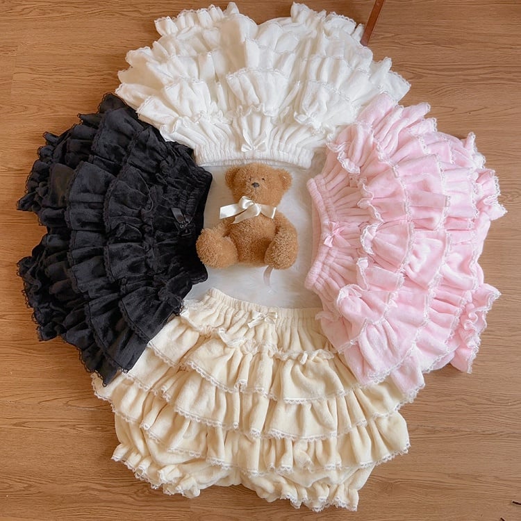 Fleece/Cotton Ruffled Lolita Bloomers Multi-Layered Pink