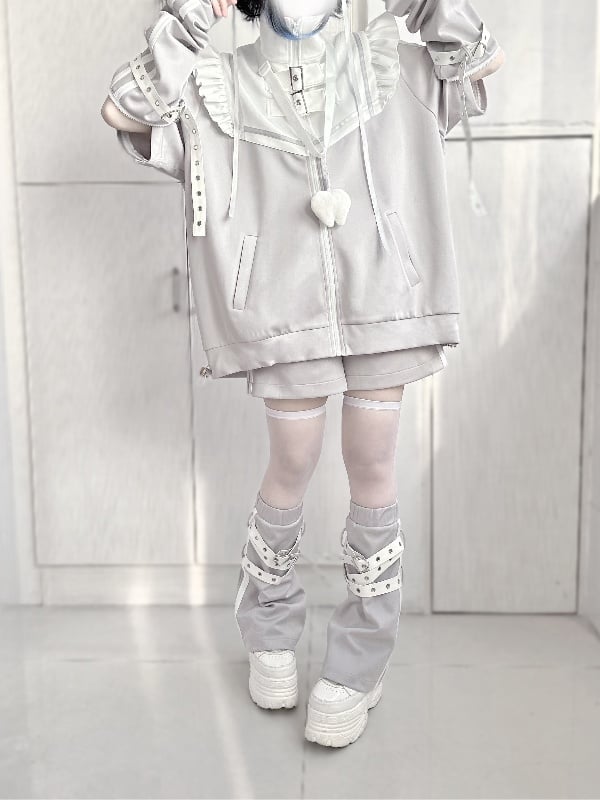 Detachable High Brooches Gray Free Neck with Sleeves Jirai Kei Jacket Angel-wing