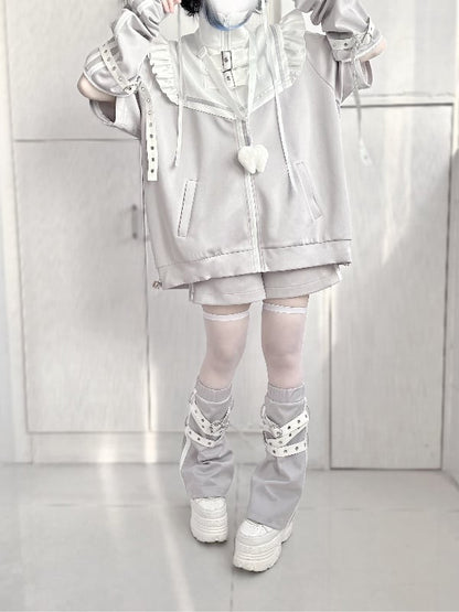 Detachable High Brooches Gray Free Neck with Sleeves Jirai Kei Jacket Angel-wing