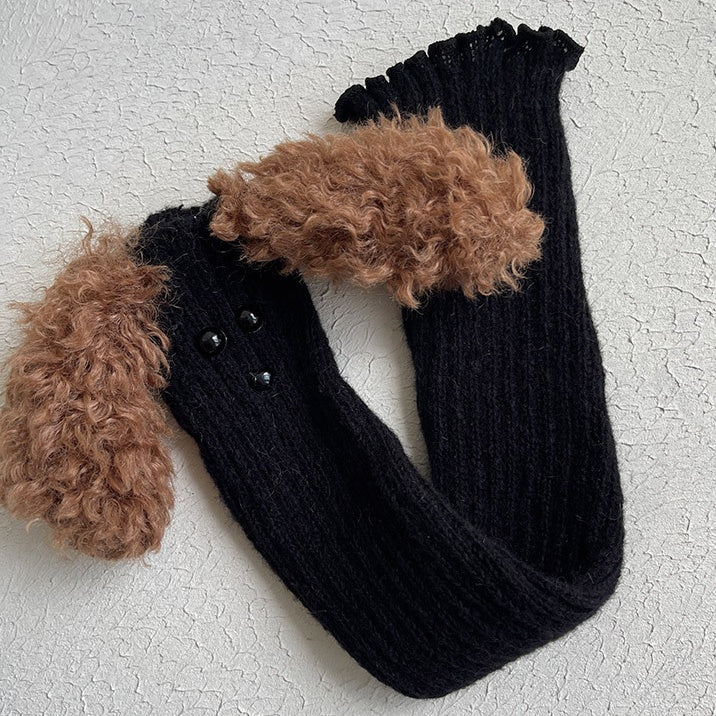 グレーのかわいい子犬の形をしたニット漫画レッグウォーマー