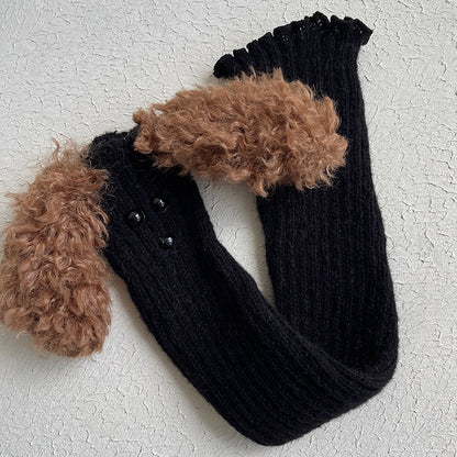 グレーのかわいい子犬の形をしたニット漫画レッグウォーマー