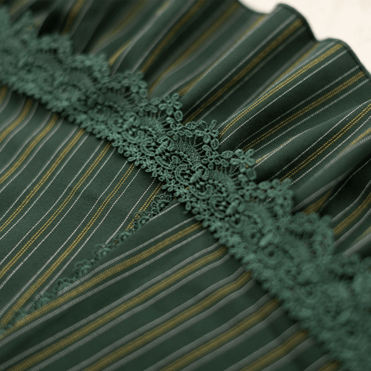 Vintage Dark Green Striped Halter-Neck Underbust Dress