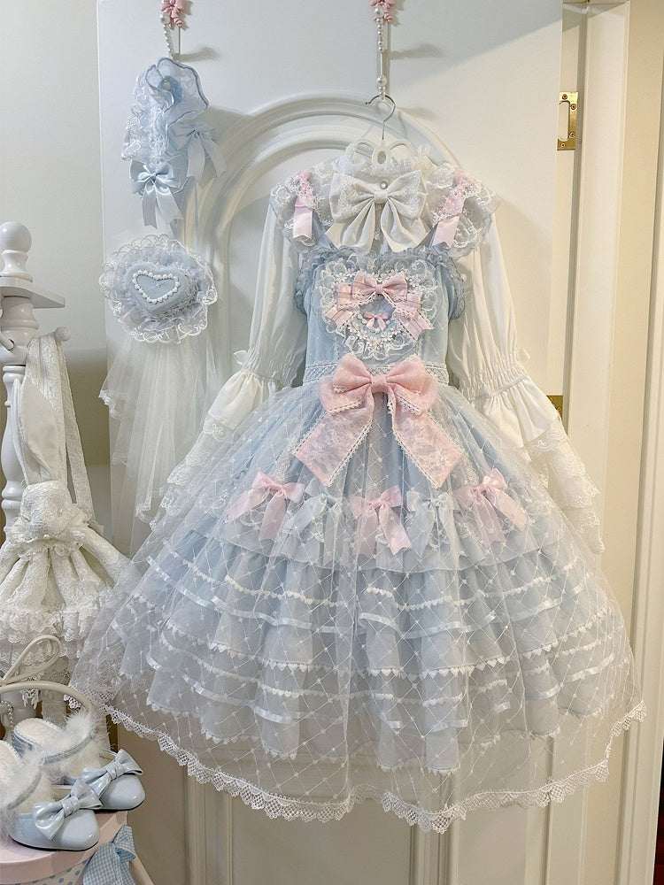 Overlay Jumper Flower Skirt Heart Princess Hem Bodice Lolita Applique Blue