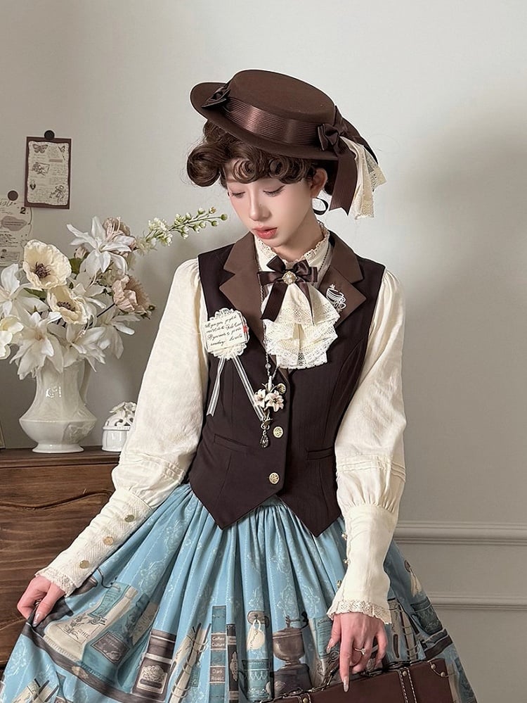 Brown Elegant Lolita Flat Hat Bow Accents - Dream Whale
