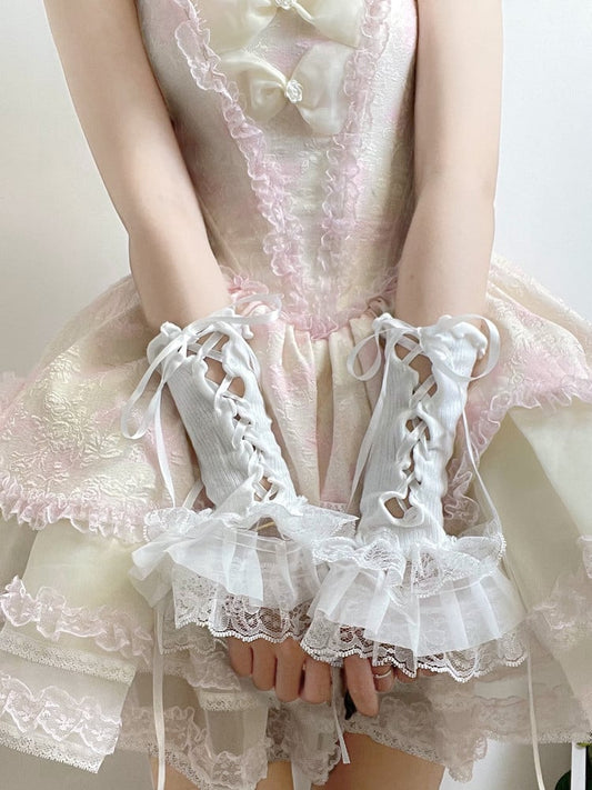 Lace-Up Style Lolita Cuffs Black Wrist Colors: Ruffled (2