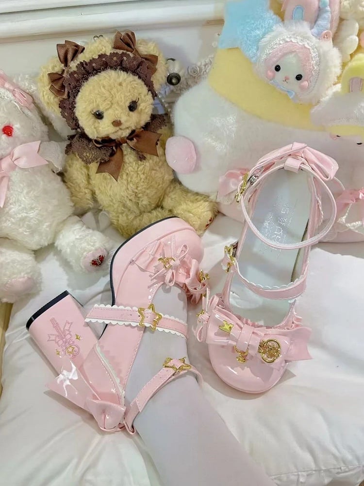 Star Hime Mary with Key Lolita Bow Shoes Fastener Decor Pink Top Jane