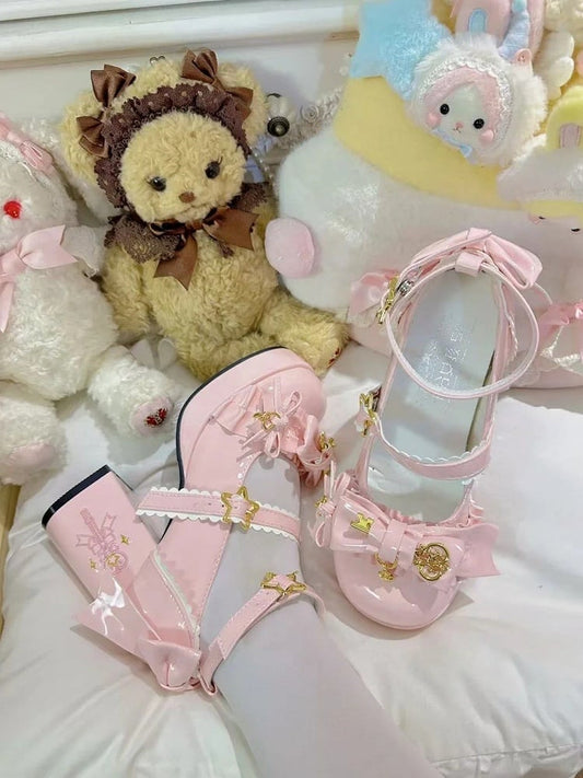 Star Hime Mary with Key Lolita Bow Shoes Fastener Decor Pink Top Jane