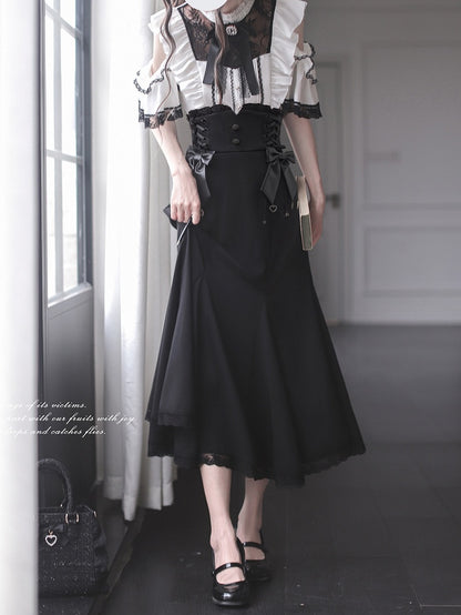 Bow Skirt Clips with Beaded Sweetheart Charm Black