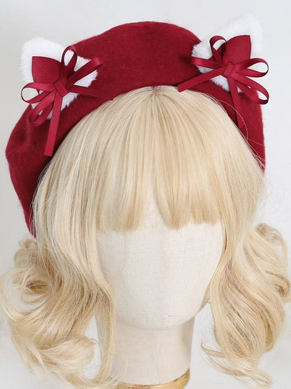 Lolita With Colors Ears Sweet Kitty Bowknot Beret 7