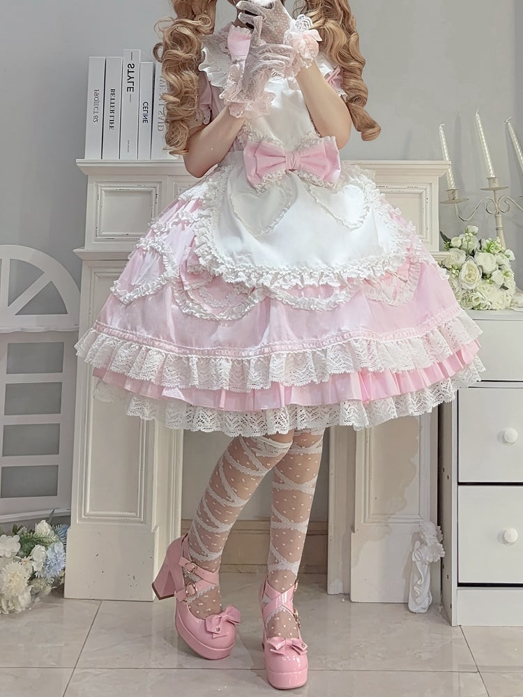Robe OP en dentelle à oreilles de lapin rose avec col dos