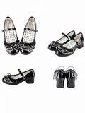 Schnalle Schwarze Spitze Schichten Mary Bowknot Mehrere Verzierte Runde Perlen Janes