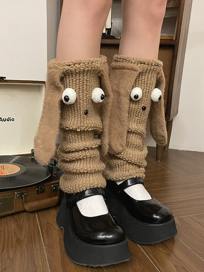 White/Black/Brown Sweet Puppy Ear Plush Leg Warmers