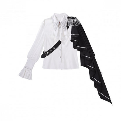 Belt+Black Corset Lolita Pants Pieces Three Prince Shirt+Embroidered Cape Set-One-Shoulder Ouji