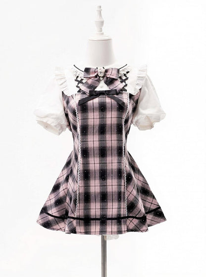 Plaid Short Sleeve Dress with Sparkle & Shorts - Bunny Rush