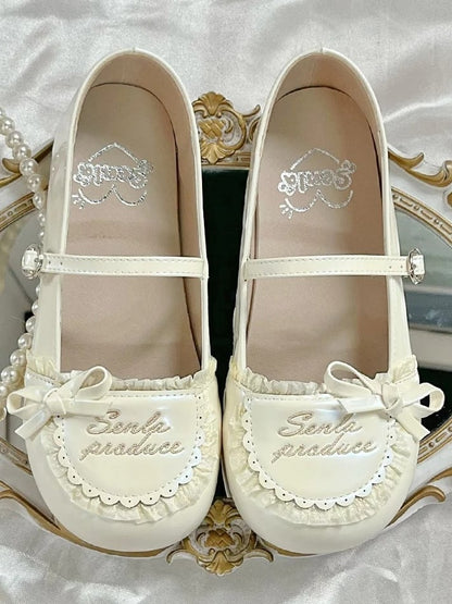 Lolita in Sweet Style Jane Shoes Mary Flat Beige Ruffles with Trim