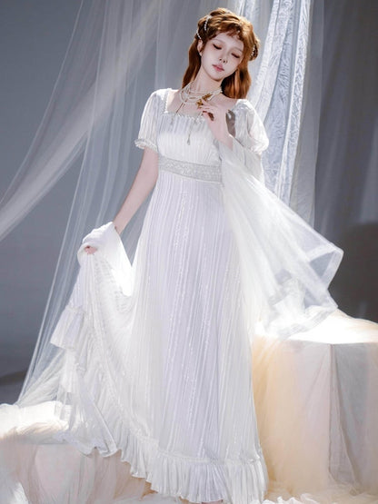 White Dotted Tulle Shawl - sanshanjiu