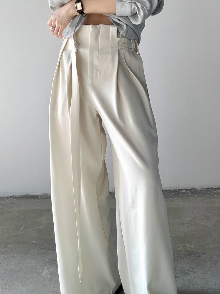 Wide-Leg Side Lolita Pants Long Ties Unisex Ouji Apricot with Relaxed Fit